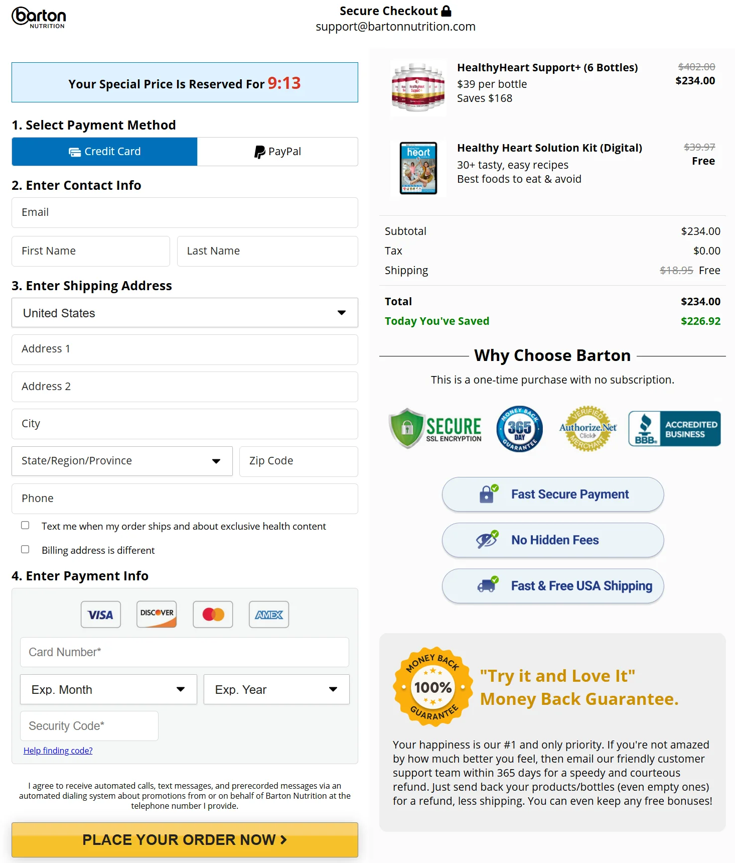 Healthy Heart Support+ order page 3